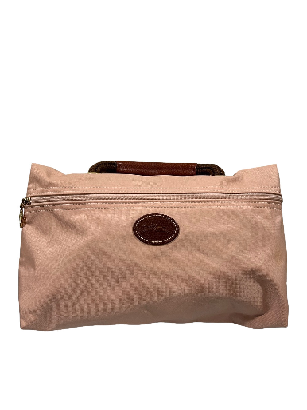 Longchamp Tan Nylon Cosmetic Pouch with Brown Leather Trim